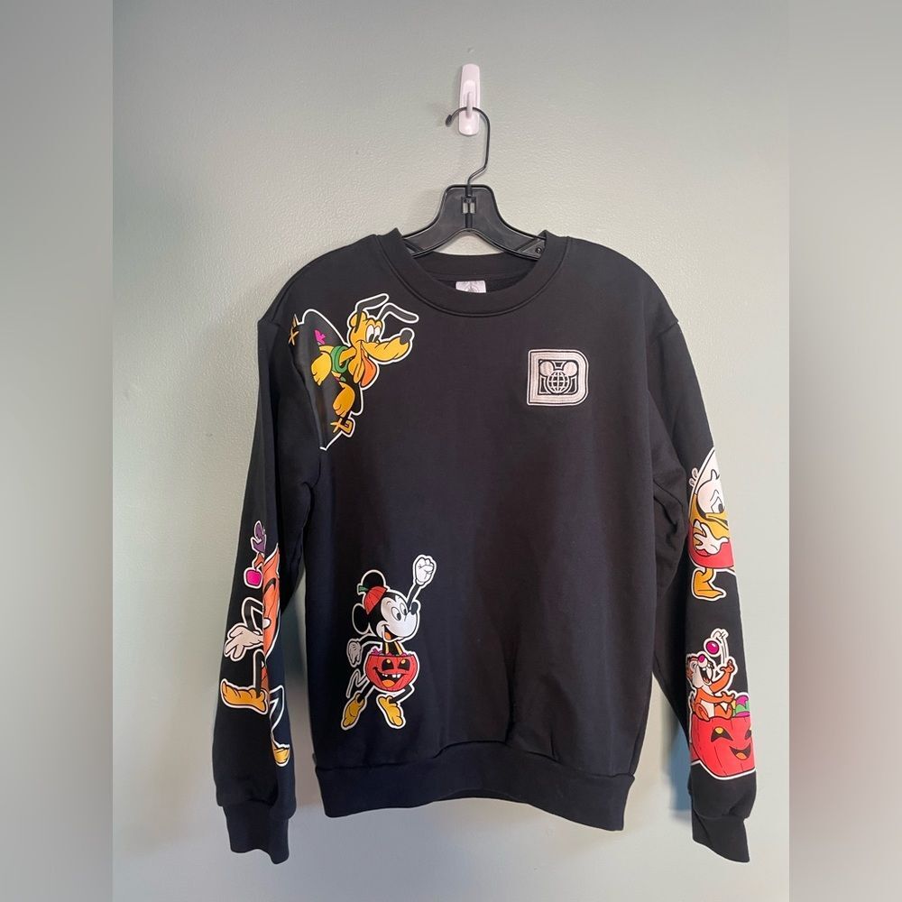 Disney Japan 2022 Halloween Mickey Donald Goofy Pumpkin Black Sweatshirt Sz S